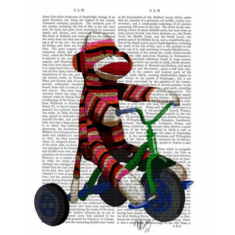 Sock Monkey on Tricycle Gold Ornate Wood Framed Art Print with Double Matting by Fab Funky