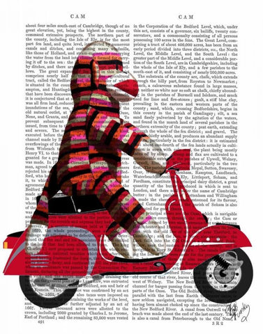 Sock Monkey on Moped White Modern Wood Framed Art Print with Double Matting by Fab Funky