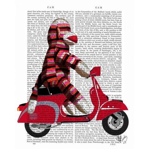 Sock Monkey on Moped Gold Ornate Wood Framed Art Print with Double Matting by Fab Funky