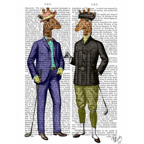 Golfing Giraffes Gold Ornate Wood Framed Art Print with Double Matting by Fab Funky