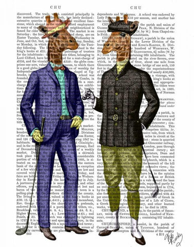 Golfing Giraffes White Modern Wood Framed Art Print with Double Matting by Fab Funky