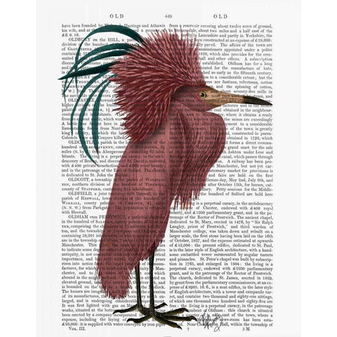 Crested Marsala Bird White Modern Wood Framed Art Print by Fab Funky