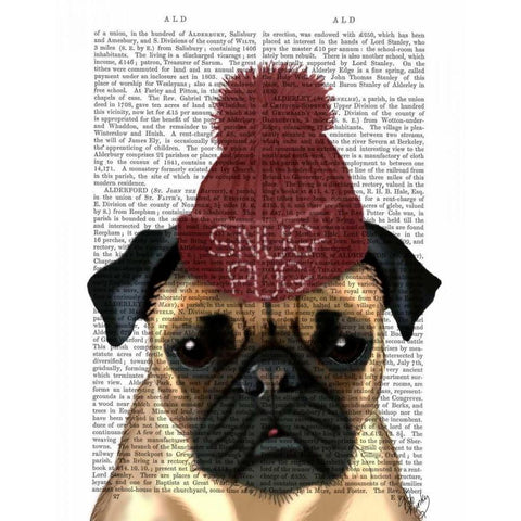 Snug Pug Gold Ornate Wood Framed Art Print with Double Matting by Fab Funky