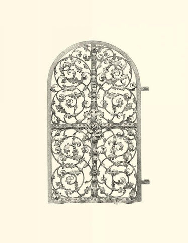 B-W Wrought Iron Gate VII Black Ornate Wood Framed Art Print with Double Matting by Unknown