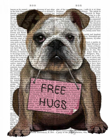 Bulldog Free Hugs White Modern Wood Framed Art Print with Double Matting by Fab Funky