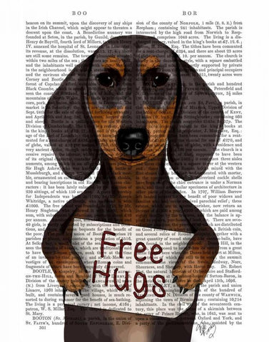 Dachshund Free Hugs White Modern Wood Framed Art Print with Double Matting by Fab Funky