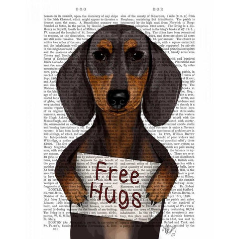 Dachshund Free Hugs Black Modern Wood Framed Art Print with Double Matting by Fab Funky