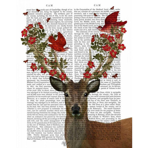 Deer and Love Birds Black Modern Wood Framed Art Print with Double Matting by Fab Funky