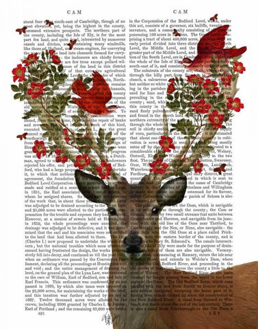 Deer and Love Birds White Modern Wood Framed Art Print with Double Matting by Fab Funky