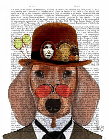 Dachshund with Steampunk Bowler Hat White Modern Wood Framed Art Print with Double Matting by Fab Funky