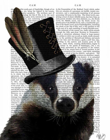 Steampunk Badger in Top Hat White Modern Wood Framed Art Print with Double Matting by Fab Funky