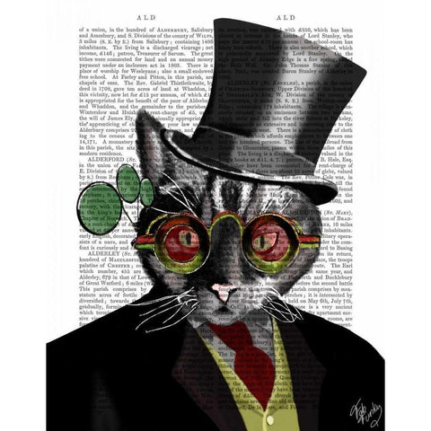 Steampunk Cat - Top Hat and red yellow glasses Gold Ornate Wood Framed Art Print with Double Matting by Fab Funky