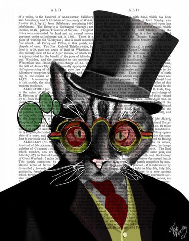 Steampunk Cat - Top Hat and red yellow glasses Black Ornate Wood Framed Art Print with Double Matting by Fab Funky