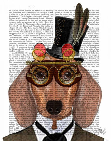 Dachshund with Top Hat and Goggles White Modern Wood Framed Art Print with Double Matting by Fab Funky