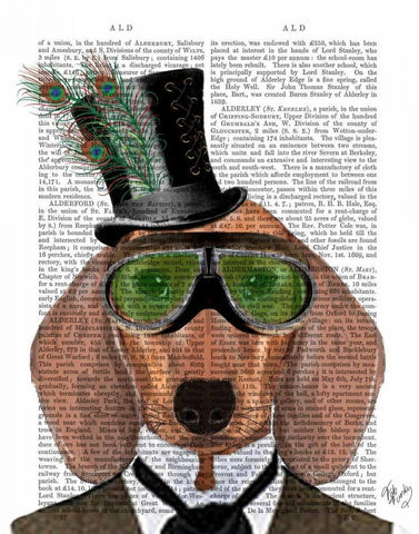 Dachshund Green Goggles Top Hat White Modern Wood Framed Art Print with Double Matting by Fab Funky