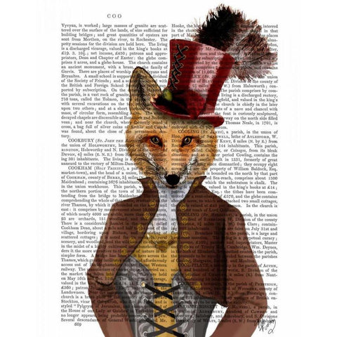 Vivienne Steampunk Fox Gold Ornate Wood Framed Art Print with Double Matting by Fab Funky