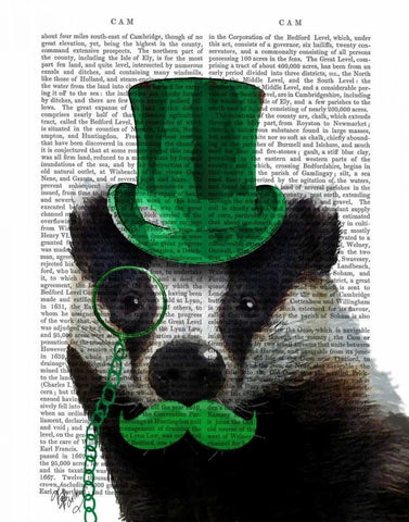 Badger with Green Top Hat and Moustache White Modern Wood Framed Art Print with Double Matting by Fab Funky