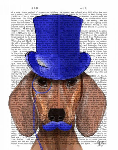 Dachshund With Blue Top Hat and Blue Moustache White Modern Wood Framed Art Print with Double Matting by Fab Funky