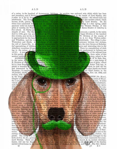 Dachshund With Green Top Hat and Moustache White Modern Wood Framed Art Print with Double Matting by Fab Funky