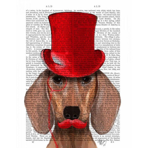 Dachshund With Red Top Hat and Moustache Black Modern Wood Framed Art Print with Double Matting by Fab Funky