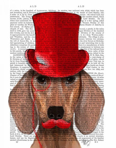 Dachshund With Red Top Hat and Moustache White Modern Wood Framed Art Print with Double Matting by Fab Funky