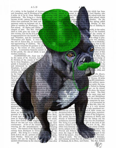 French Bulldog With Green Top Hat and Moustache Black Ornate Wood Framed Art Print with Double Matting by Fab Funky