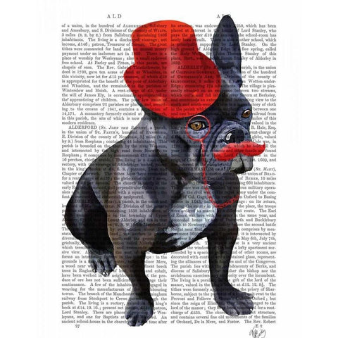 French Bulldog With Red Top Hat and Moustache Gold Ornate Wood Framed Art Print with Double Matting by Fab Funky