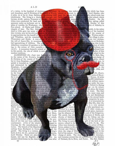 French Bulldog With Red Top Hat and Moustache White Modern Wood Framed Art Print with Double Matting by Fab Funky