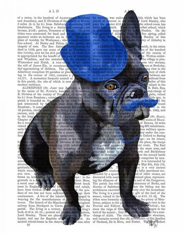 French Bulldog With Blue Top Hat and Moustache White Modern Wood Framed Art Print with Double Matting by Fab Funky