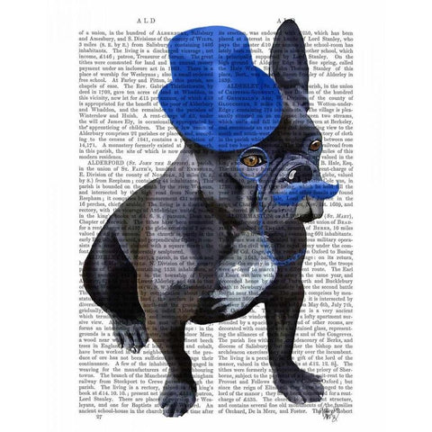 French Bulldog With Blue Top Hat and Moustache Black Modern Wood Framed Art Print with Double Matting by Fab Funky