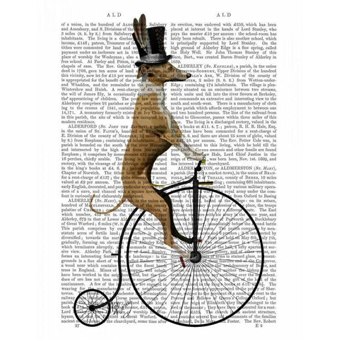 Greyhound on Black Penny Farthing Bike White Modern Wood Framed Art Print by Fab Funky