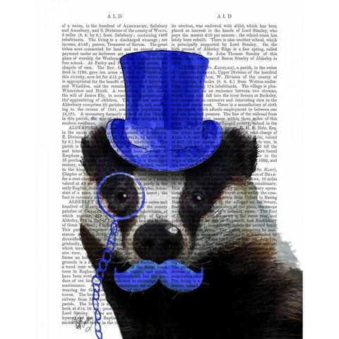 Badger with Blue Top Hat and Moustache White Modern Wood Framed Art Print by Fab Funky