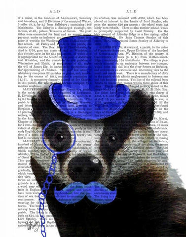 Badger with Blue Top Hat and Moustache White Modern Wood Framed Art Print with Double Matting by Fab Funky