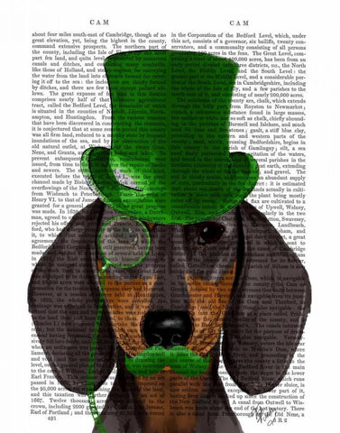 Dachshund with Green Top Hat Black Tan White Modern Wood Framed Art Print with Double Matting by Fab Funky