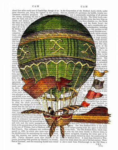 Hot Air Balloon Green Black Ornate Wood Framed Art Print with Double Matting by Fab Funky