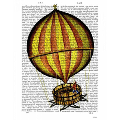 Hot Air Balloon Yellow and Red White Modern Wood Framed Art Print by Fab Funky