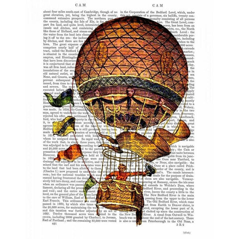 Hot Air Balloon with Flags Black Modern Wood Framed Art Print with Double Matting by Fab Funky