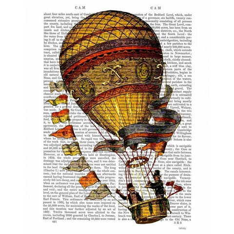 Hot Air Balloon Gold with Flags Black Modern Wood Framed Art Print with Double Matting by Fab Funky