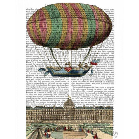 Jardin De Tuileries Hot Air Balloon White Modern Wood Framed Art Print by Fab Funky