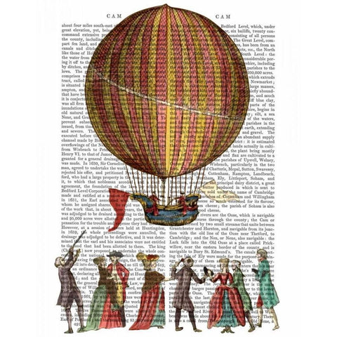 Hot Air Balloon And People White Modern Wood Framed Art Print by Fab Funky