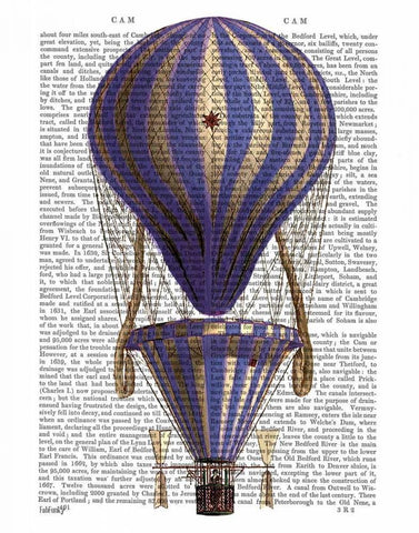 Tiered Hot Air Balloon Blue White Modern Wood Framed Art Print with Double Matting by Fab Funky