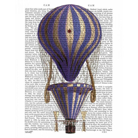 Tiered Hot Air Balloon Blue Gold Ornate Wood Framed Art Print with Double Matting by Fab Funky