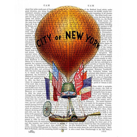 City of New York Hot Air Balloon White Modern Wood Framed Art Print by Fab Funky