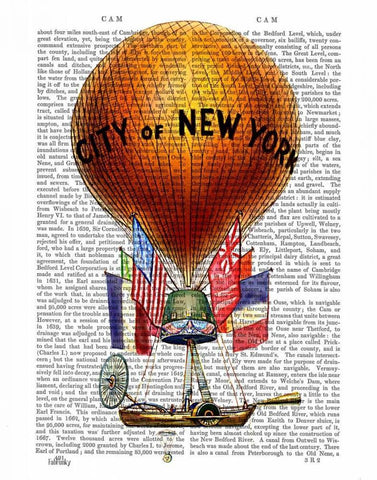 City of New York Hot Air Balloon White Modern Wood Framed Art Print with Double Matting by Fab Funky