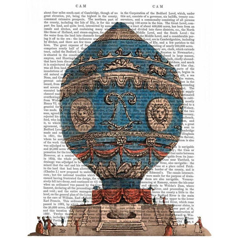 Montgolfier Aerostatique Hot Air Balloon Black Modern Wood Framed Art Print with Double Matting by Fab Funky