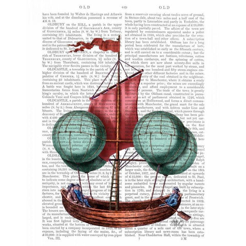 Hot Air Balloon Airship With Red Sail White Modern Wood Framed Art Print by Fab Funky