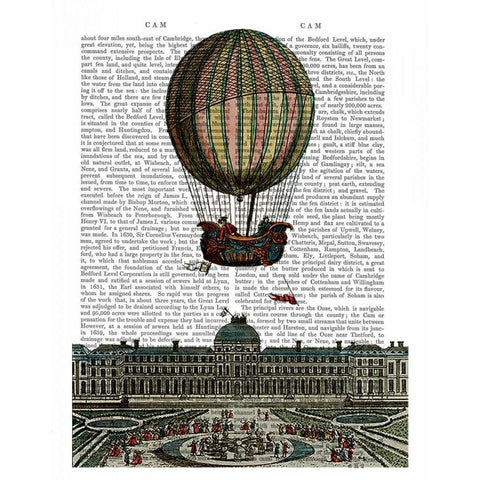 Airship Over City White Modern Wood Framed Art Print by Fab Funky