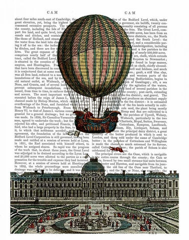 Airship Over City Black Ornate Wood Framed Art Print with Double Matting by Fab Funky