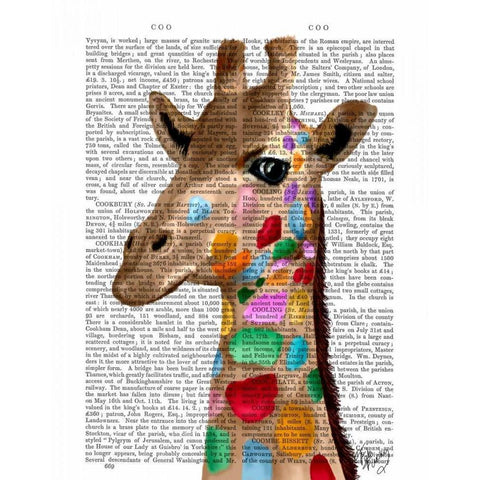 Multicoloured Giraffe White Modern Wood Framed Art Print by Fab Funky