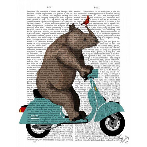 Rhino on Moped White Modern Wood Framed Art Print by Fab Funky